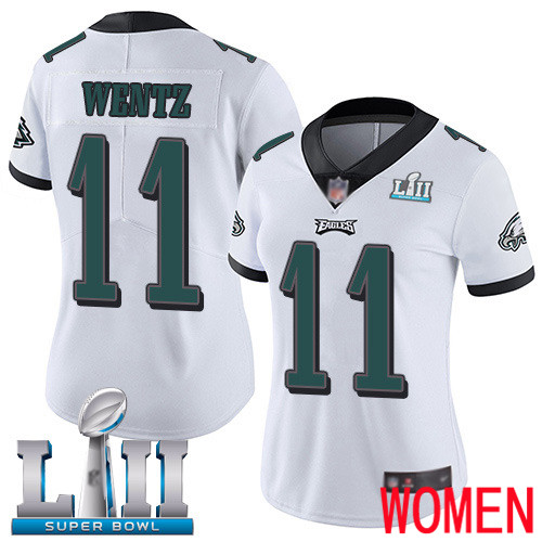 Women Philadelphia Eagles #11 Carson Wentz White Vapor Untouchable NFL Jersey Limited Player Super Bowl LII->youth nfl jersey->Youth Jersey